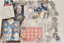 A CARDBOARD BOX OF COINS, to include the Perth Mint Australia Half Ounce Silver Proof Border