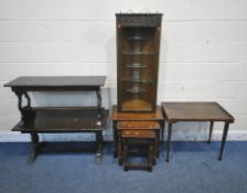 A SELECTION OF 20TH CENTURY OAK OCCASIONAL FURNITURE, to include two rectangular coffee tables,