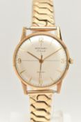 A GENTS 9CT GOLD 'ROTARY' WRISTWATCH, manual wind, round silvered dial signed 'Rotary 17 Jewels,