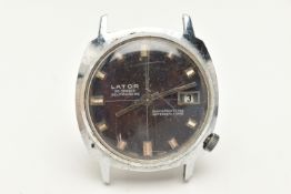 A GENTS 'LATOR' SELFWINDING WATCH HEAD, round discolored dial signed 'Lator 25 jewels Self winding',