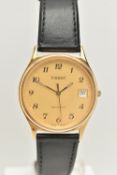 A GENTS GOLD PLATED 'TISSOT' WRISTWATCH, quartz movement, round gold tone dial signed 'Tissot