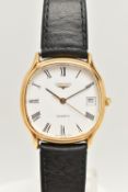A GENTS BOXED 'LONGINES' WRISTWATCH, quartz movement, rounded square white dial signed 'Longines,