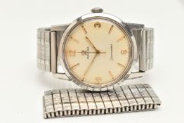 AN 'OMEGA' SEAMASTER WRISTWATCH, hand wound movement, round dial signed 'Omega', baton markers,