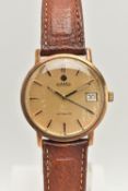 A YELLOW METAL GENTS 'ROAMER' WRISTWATCH, automatic movement, round gilt dial signed 'Roamer', Baton