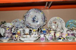 A QUANTITY OF CERAMIC JUGS, PLATES, TEACUPS AND SAUCERS ETC. mostly 19th century, to include William