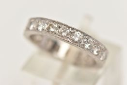 A DIAMOND ETERNITY RING, designed as brilliant cut diamonds in a milligrain border, with engraved