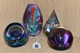 FOUR CAITHNESS GLASS PAPERWEIGHTS, comprising limited editions 'Space Hibiscus' numbered 201/350, '
