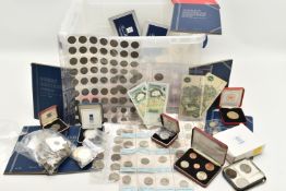 A PLASTIC STORAGE TUB CONTAINING MAINLY UK MIXED COINAGE, to include some early bronze and copper