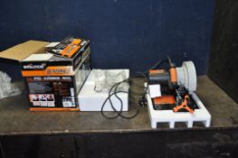 AN EVOLUTION RAGE 4 CHOP SAW with original packaging and a halogen heater (both PAT pass and
