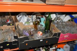 SIX BOXES AND LOOSE CERAMICS AND GLASS WARE, to include an Avondale Glass bud vase, height 10.5cm, a