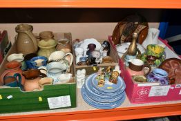 THREE BOXES OF CERAMICS AND STUDIO POTTERY, to include a collection of thirteen Wedgwood blue