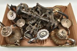 A BOX OF ASSORTED WHITE METAL, to include a selection of teapots, milk jugs, sugar pots, a sauce