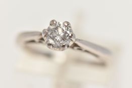 A 9CT WHITE GOLD SINGLE STONE DIAMOND RING, designed as a brilliant cut diamond in a six claw