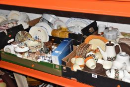 SIX BOXES AND LOOSE CERAMICS, to include a Coalport 'Indian Tree Coral' pattern tea caddy, a Crown