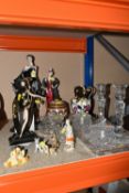 SMALL COLLECTION OF CERAMICS AND GLASS, to include cut glass dressing table set, four art deco