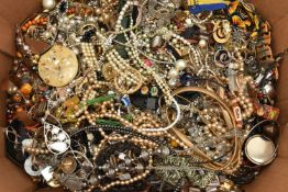 A LARGE QUANTITY OF COSTUME JEWELLERY, to include a paste set dragon fly, a hematite and mother of