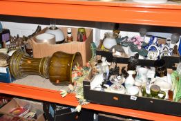 FOUR BOXES OF CERAMICS AND ORNAMENTS, to include a quantity of studio pottery figures, German beer