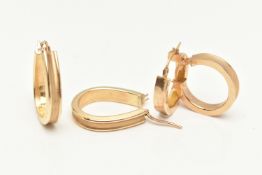 TWO PAIRS OF ITALIAN GOLD HOOP EARRINGS, the first a pair of 'Uno a Erre' yellow gold hoop