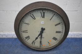 GENTS OF LEICESTER, A LARGE TIN CASED DOUBLE SIDED RAILWAY CLOCK, depicting Roman numerals, signed