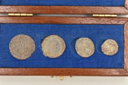 A CASED SET OF CHARLES II HAMMERED MAUNDY COINS FOURPENCE, THREEPENCE, TWOPENCE and PENNY COINS (