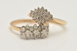 A 9CT GOLD DIAMOND DRESS RING AND A 9CT GOLD CUBIC ZIRCONIA RING, the first set with single cut