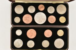 TWO CASED ELIZABETH II SPECIMEN SETS, the first a 1953 ten coin set, and a 1964 eight coin set