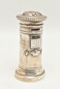 A VICTORIA SILVER NOVELTY PEPPERETTE, designed as a novelty miniature post box, approximate height
