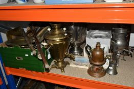 ONE BOX AND LOOSE METALWARES AND WEDGWOOD PETER RABBIT ITEMS to include a box of assorted brass