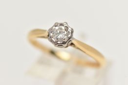 AN 18CT GOLD DIAMOND SINGLE STONE RING, set with a round brilliant cut diamond, measuring