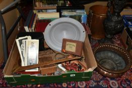 TWO BOXES AND LOOSE MISCELLANEOUS ITEMS to include sixteen 1930's Topical Times Footballer