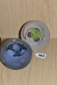TWO LARGE CAITHNESS GLASS PAPERWEIGHTS, comprising 'Grey Snapcat' and 'Lemon Trumpet', very faint