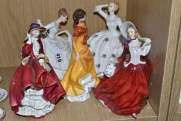 A GROUP OF FIVE ROYAL DOULTON PORCELAIN LADIES, comprising Maureen HN2481, Pamela HN2479, Top ó