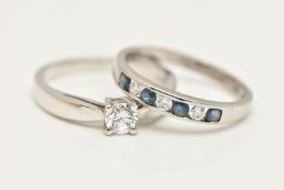 TWO GEM SET RINGS, the first a white metal single stone ring, prong set with a circular cut cubic