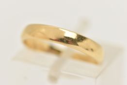 AN 18CT YELLOW GOLD BAND RING, of plain design, 18ct hallmark for London, ring size I, approximate