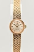 A LADIES 9CT GOLD 'OMEGA' WRISTWATCH, manual wind, round silver dial signed 'Omega, Ladymatic',