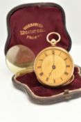 A MID VICTORIAN 18CT GOLD OPEN FACE POCKET WATCH, key wound movement, round gilt dial, Roman