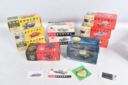TEN BOXED 1:43 SCALE DIECAST VANGUARDS MODEL VEHICLES, to include a Lake Blue Sunbeam Alpine no.