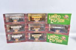 NINE BOXED CORGI TRAMLINES MODELS, to include a Birmingham D992/7, a Maidstone Tramways D990/6, a