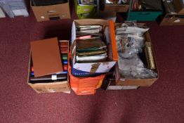 VERY LARGE ACCUMMULATION OF STAMPS IN 4 BOXES AND A BAG FOR LIFE. We note a GB mint collection