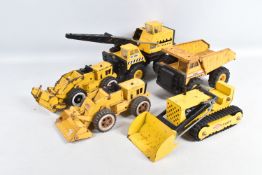 FIVE UNBOXED PLAYWORN TONKA TOYS AND REMCO CONSTRUCTION VEHICLES, Tonka models are a tracked Loading