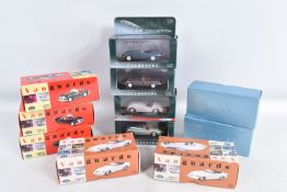 TEN BOXED 1:43 SCALE DIECAST VANGUARDS MODEL JAGUAR VEHICLES, to include two Cream E-Type Open Top