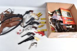 A QUANTITY OF UNBOXED AND ASSORTED PLAYWORN CAP GUNS AND ACCESSORIES, to include B.C.M. Mustang,