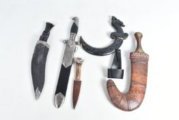 A COLLECTION OF KNIVES, to include various Eastern style curved knives and a German