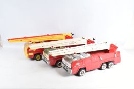 THREE UNBOXED TONKA TOYS AERIAL LADDER FIRE TRUCKS, one missing extending ladder but all appear in