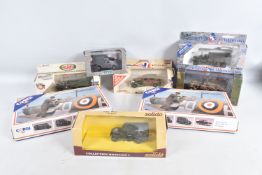 EIGHT BOXED DIECAST MILITARY VEHICLES, to include two Corgi 50th Anniversary Battle of Britain