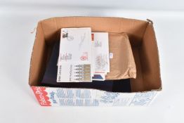 BOX OF STAMPS IN FOUR ALBUMS AND LOOSE WITH MAIN INTEREST IN INTERESTING NINETEENTH CENTURY EMBOSSED