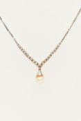 A 1960S WHITE METAL DIAMOND AND CULTURED PEARL NECKLACE, set with a central cultured pearl,