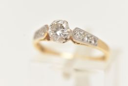 AN 18CT GOLD DIAMOND RING, set with a central round brilliant cut diamond, in a six claw setting (