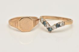 TWO 9CT GOLD RINGS, the first a polished signet ring, hallmarked 9ct Birmingham, ring size I 1/2,