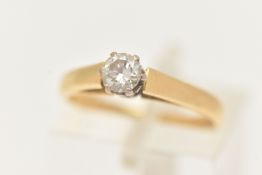 AN 18CT GOLD DIAMOND SINGLE STONE RING, set with a round brilliant cut diamond, six claw setting (